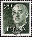 SPAIN - CIRCA 1955: A stamp printed in Spain shows a portrait of Francisco Franco, circa 1955. Royalty Free Stock Photo