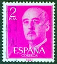 SPAIN - CIRCA 1955: A stamp printed in Spain shows a portrait of Francisco Franco, circa 1955.