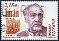 A stamp printed in Spain shows Ramon J. Sender