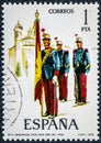 Stamp printed in Spain shows Royal Infantry Regiment Standard Bearer 1908