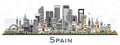 Spain city skyline with color buildings isolated on white. Modern and Historic Architecture. Spain Cityscape with Landmarks. Royalty Free Stock Photo
