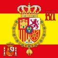 Spain, Coat of arms of Kingdom of Spain with flag & monogram