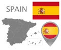 Spain  flag, map pointer and map with administrative divisions Royalty Free Stock Photo