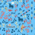 Spain and corrida inspired flat hand drawn seamles