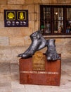 Pilgrim foot sculpture in  Plaza de Platerias, Santiago de Compostela, A Coruna province, Galicia region, Spain. Royalty Free Stock Photo