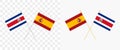 Spain and Costa Rica crossed flags. Pennon angle 28 degrees. Options with different shapes and colors of flagpoles - silver and