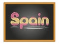 Spain country name and flag color chalk lettering on chalkboard