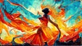 spain dance contest poster, dancing woman in orange colors, ai generated image