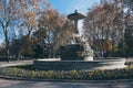 SPAIN - DECEMBER 13: fountain with roman sculptures at Retiro Park, DECEMBER 13, 2017 in Madrid, Spain Royalty Free Stock Photo