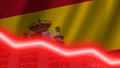 Spain economic downturn red negative neon line light. Business and financial money market crisis concept, 3D Illustration