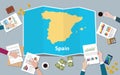 Spain economy country growth nation team discuss with fold maps view from top