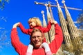 Spain family travel - happy father and daughter in front of Sagrada Familia, Barcelona