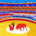 Spain fiestas Bullfighting abstract poster. 2024 Spanish San Fermin Festivals Bullfight Running bulls attraction sign Royalty Free Stock Photo