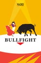 Spain fiestas Madrid Bullfighting abstract poster. 2024 Spanish San Fermin Festivals Bullfight Pamplona Running bulls attraction Royalty Free Stock Photo