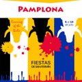 Spain fiestas Pamplona Running bulls attraction Bullfighting abstract poster. 2024 Spanish San Fermin Festivals Bullfight sig Royalty Free Stock Photo