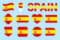 Spain flag collection. Spanish flags set. Vector flat isolated icons with state name. Web, sports pages, language courses, nationa