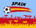 Spain flag colors with soccer ball and Spanish supporters silhouettes Royalty Free Stock Photo