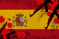 Spain flag and guns in red blood. Concept for terror attack and military operations