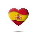 Spain flag icon in the shape of heart. Waving in the wind. Abstract waving spanish flag. Paper cut style. Vector symbol, icon