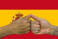 spain flag, intergration of a multicultural group of young people Royalty Free Stock Photo