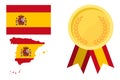 Spain flag with map and gold medal in set for web and banners or app and games Royalty Free Stock Photo
