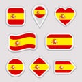 Spain flag vector set. Spanish national symbols stickers collection. Isolated geometric icons. National symbols badges Royalty Free Stock Photo