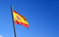 Spain flags on blue sky background. Catalonia Barcelona flag with spain and europe flag Royalty Free Stock Photo