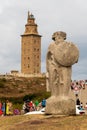 Breogan state and Hercules tower in La Coruna Royalty Free Stock Photo