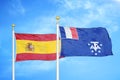 Spain and French Southern and Antarctic Lands two flags on flagpoles