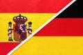 Spain and Germany, symbol of two national flags from textile. Championship between two european countries