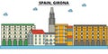 Spain, Girona. City skyline architecture . Editable