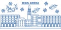 Spain, Girona winter city skyline. Merry Christmas, Happy