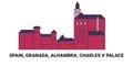 Spain, Granada, Alhambra, Charles V Palace, travel landmark vector illustration