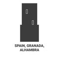 Spain, Granada, Alhambra travel landmark vector illustration