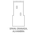 Spain, Granada, Alhambra travel landmark vector illustration