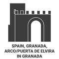 Spain, Granada, Arco Puerta De Elvira In Granada travel landmark vector illustration