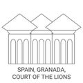 Spain, Granada, Court Of The Lions travel landmark vector illustration