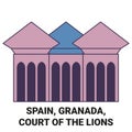 Spain, Granada, Court Of The Lions travel landmark vector illustration