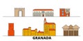 Spain, Granada flat landmarks vector illustration. Spain, Granada line city with famous travel sights, skyline, design.