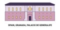 Spain, Granada, Palacio De Generalife, travel landmark vector illustration
