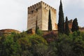 Spain- Granada- View of the Alhambra Tower From Below Royalty Free Stock Photo