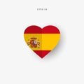 Spain heart shaped flag. Origami paper cut Spanish national banner