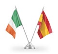 Spain and Ireland table flags isolated on white 3D rendering