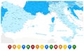 Spain and Italy Blue Map and Colored Map Icons