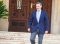 Spain King Felipe leaves Marivent palace to meet Prime minister Pedro Sanchez