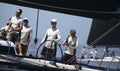 Spain king felipe steers aifos yacht during regatta wide Royalty Free Stock Photo