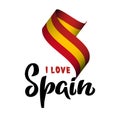 Spain lettering and 3d flag in national colorsfor spanish holiday poster, hispanic patriotic concept, landmark brochure Royalty Free Stock Photo