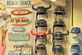 SPAIN, LLORET DE MAR - APRIL 13, 2019: biker helmets with horns in a store window