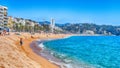 SPAIN, LLORET DE MAR - APRIL 13, 2019:resort town on the coast, hotels near the beach and the sea, vacation, travel, Mediterranean