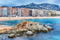 SPAIN, LLORET DE MAR - APRIL 11, 2019: sea and beach area with coastal hotels